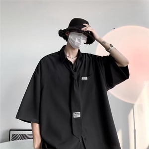 DK学院风短袖衬衫男夏季白色衬衣宽松情侣五分袖MSC01-P35送领带图片