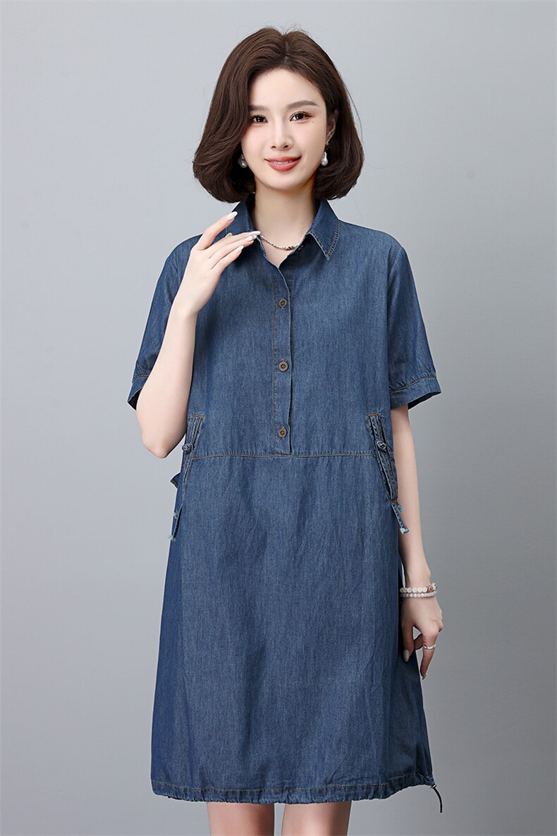 时尚牛仔连衣裙女夏季新款宽松显瘦短袖衬衫裙气质百搭休闲裙装,女装连衣裙,叶笙衣