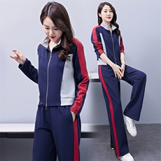 运动套装女春秋2025新款时尚显瘦开衫拼色休闲服立领卫衣两件套棉，女装套装/套裙，凝聚力
