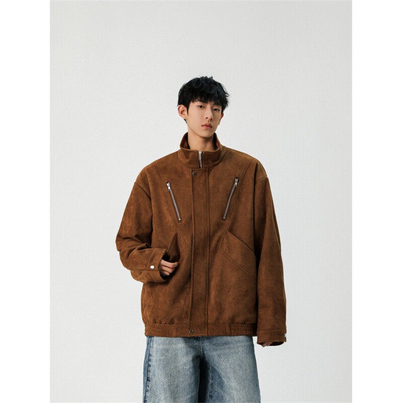 自拍图:2025秋款美式复古麂皮绒夹克外套男潮牌上衣JK8087-P85，男装夹克，星座1209-2