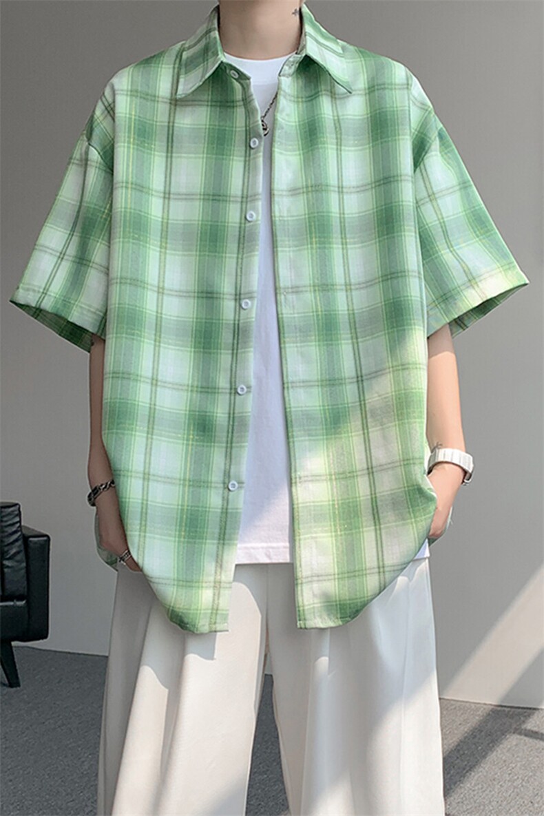 8XL-M格子短袖衬衫男夏季薄款DK制服衬衣JK学院风半袖外套DC28004,男装T恤,电商B312