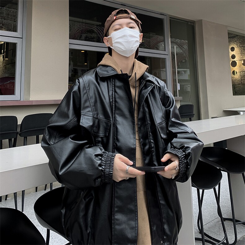 美式高街皮衣男韩版潮流口袋个性帅气2025秋冬季ins外套W5269-P69,男装皮衣,星座412