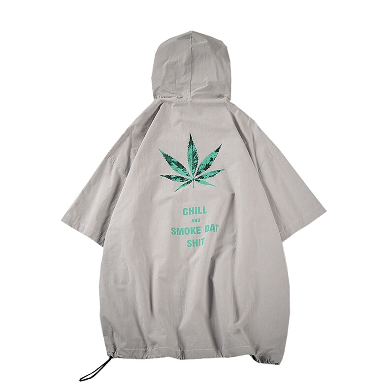 套头情侣短袖树叶印花连帽宽松男士半袖防嗮外套短袖T恤衫T55,男装T恤,电商A020