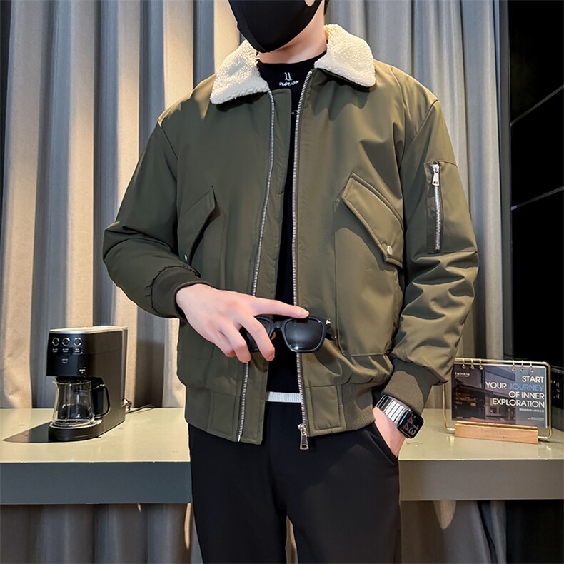 冬季美式机车夹克加棉加厚配翻领毛领工装大口袋棉衣外套MY333,男装夹克,星座301B-1
