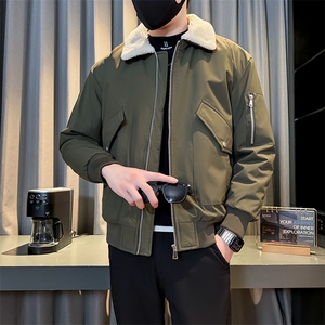 冬季美式机车夹克加棉加厚配翻领毛领工装大口袋棉衣外套MY333图片