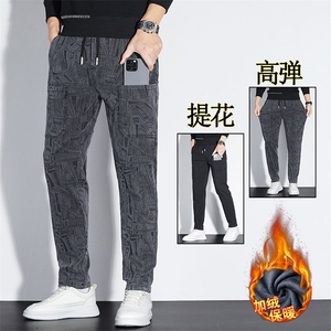 提花冬季加绒保暖多口袋休闲裤男士百搭直筒裤舒适工装裤外贸主推图片