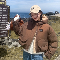 2024冬季新款韩版棉服女短款连帽小个子加厚时尚撞色棉衣外套潮，女装棉衣/棉服，冬木谷雨