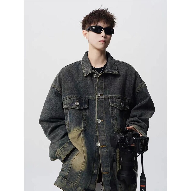 美式复古牛仔夹克男春秋新款潮牌水洗做旧宽松休闲外套JK39-P73,男装夹克,星座208-5