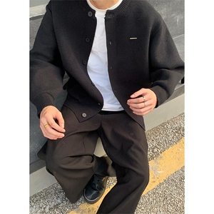 秋冬款棒球领开衫纽扣毛衣男女纯色宽松休闲针织衫外套MYD69图片