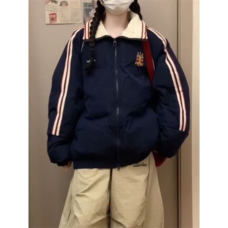 新款棉服女冬季复古藏青色宽松oversize学院风休闲百搭外套JK9003,男装棉衣,星座516A