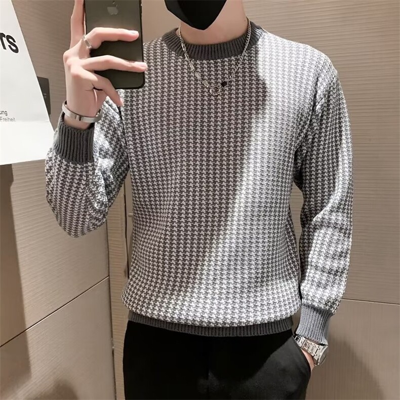 秋冬季圆领套头针织衫男提花螺纹毛衣修身打底长袖潮M3367,男装针织衫/毛衣,星座1116A-2（原606A-1）