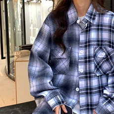 D596-P55设计感拼接格子衬衫男女情侣休闲衬衣外套2024年新款，男装衬衫，星座911