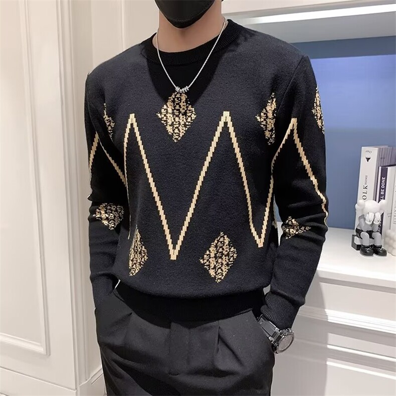 设计感时尚毛衣男款潮牌长袖针织衫秋季新款男士内搭打底衫S592,男装T恤,星座1116A-2（原606A-1）