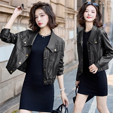 短款皮衣港风女士洋气学院风美式宽松型轻职风厚款春秋显瘦小个子，女装皮衣，臻衣坊