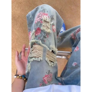 1506-1/KK01221/P47春秋超火牛仔裤男款宽松花色休闲裤新款痞帅潮图片