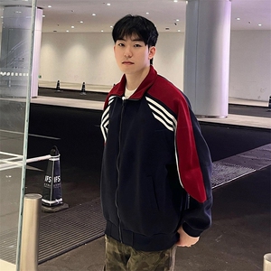抖音得物高品质26春装美式高街重磅织带拼接撞色立领卫衣外套CM41图片
