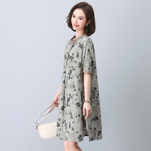 连衣裙女2024新款夏季洋气直筒加肥大码小个子妈妈高贵棉麻风裙子图片
