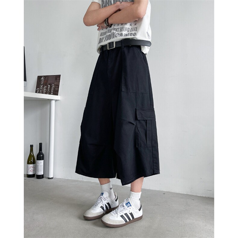 工装多口袋七分短裤男2025夏季新款美式潮牌宽松直筒阔腿休闲裤子，男装牛仔裤，四季星座505