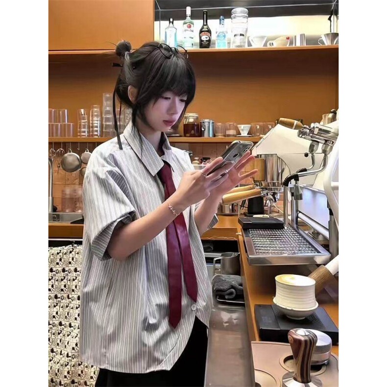 夏季下摆弯弧条纹男女短袖衬衫~短袖CT25109批40长袖C5109批45,男装T恤,星座1004-6
