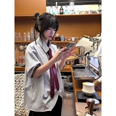 夏季下摆弯弧条纹男女短袖衬衫~短袖CT25109批40长袖C5109批45，男装T恤，星座1004-6