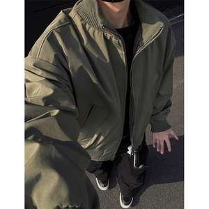 复古工装立领黑色羽绒服男潮牌夹克宽松冬季棉服外套J1030