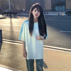抖音得物品质二开240克宽松纯棉美式潮牌印花三条杠中性风短袖T恤，男装T恤，电商A486
