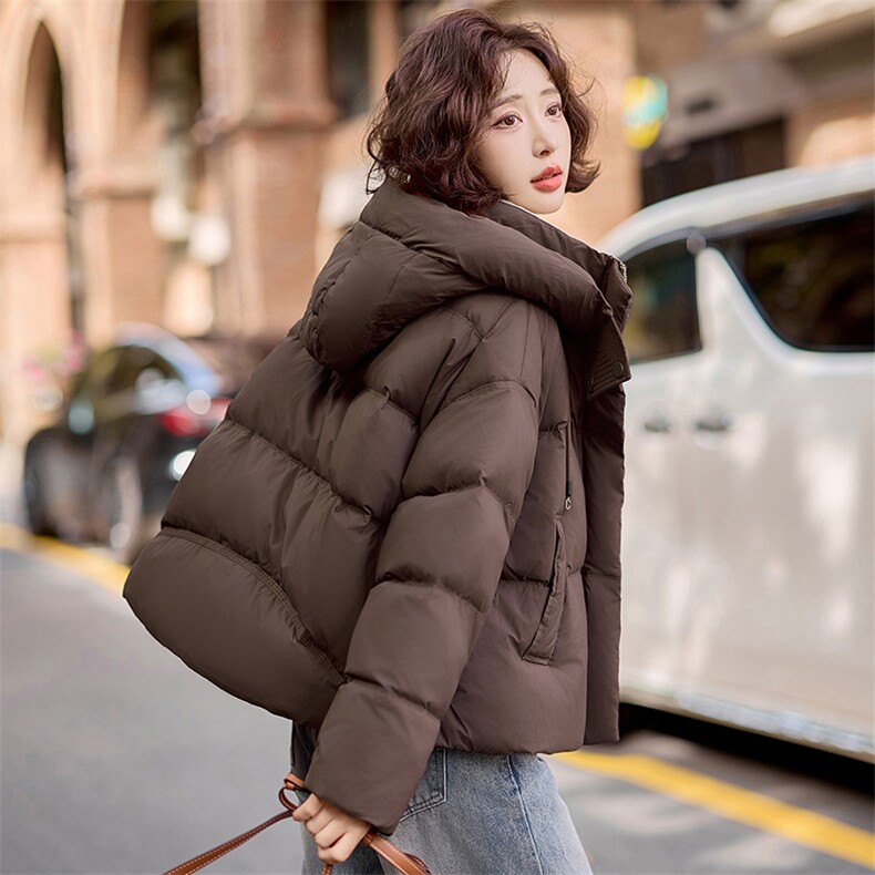 超好看咖色短款羽绒服女2025冬季新款小个子连帽白鸭绒面包服外套,女装羽绒服,梦懿尔