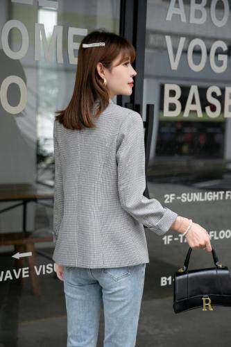 【新款现货】秋季千鸟格烫钻淑女气质小西装，女装西装，水锦红