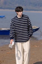 可二开港风高品质条纹圆领大码M-5XL卫衣97%棉3%氨纶77943P50控78，男装卫衣，星座227-7