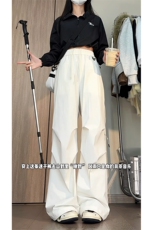 户外纯色休闲裤韩系打褶垂感直筒工装长裤男女C62161-TP3568，男装工装外套，电商A102