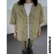 新中式中性盘口提花冰丝垂感短袖衬衫男女情侣衬衣薄外套S311P48，男装T恤，电商A233-1