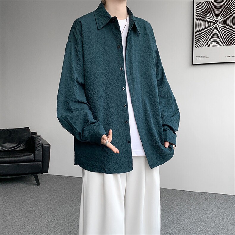 8XL-M泡泡纱盐缩肌理长袖衬衫男夏季冰丝外套防晒衬衣CS29007P40,男装衬衫,电商B312
