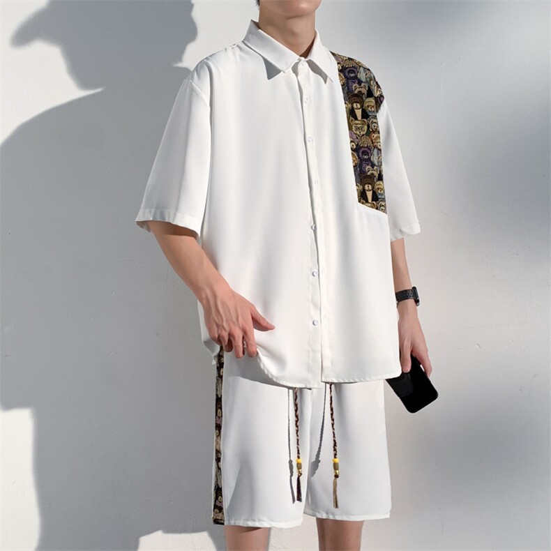 1小熊短袖衬衫男+短裤大码情侣套装92%聚酯纤维8%氨纶TZ77059P70,男装牛仔裤,星座226-2