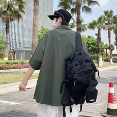 SK001-P302024日系复古口袋工装华夫格短袖衬衫t恤男潮牌宽松，男装T恤，电商B323A