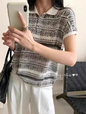 波西米亚风格翻领天丝亚麻短袖女，女装T恤，唐诺
