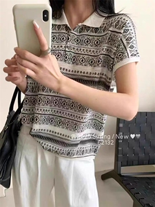 波西米亚风格翻领天丝亚麻短袖女图片