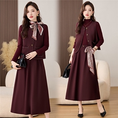 2025春秋季优雅气质套装裙女新款别致漂亮收腰衬衫半身裙三件套，女装套装/套裙，魅家