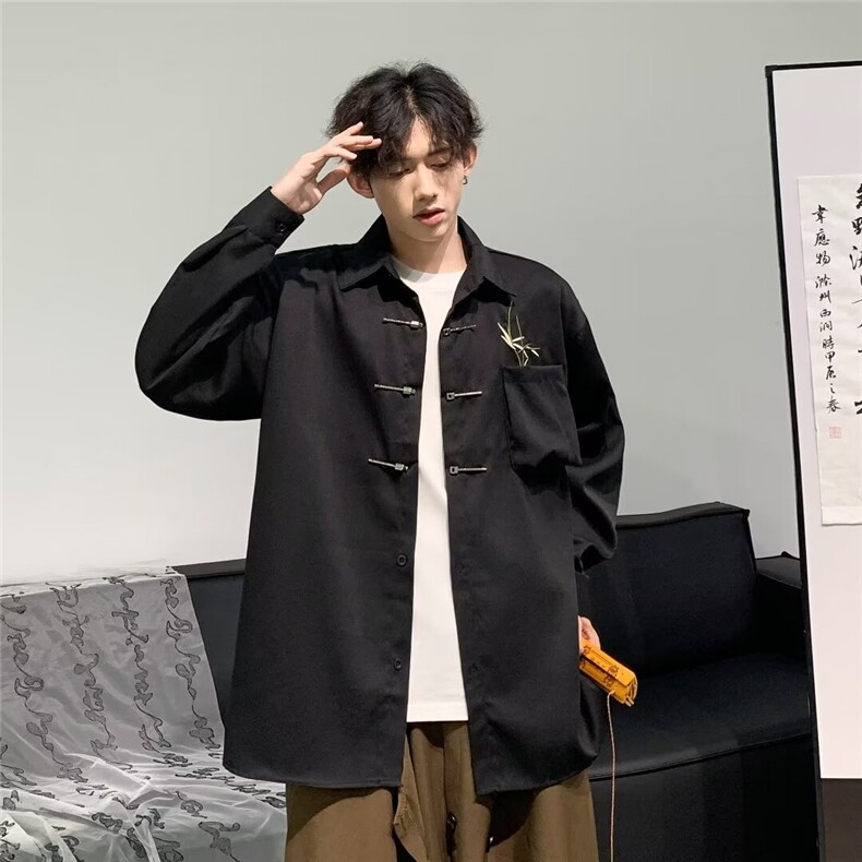 潮牌休闲长袖衬衫男高级感风金属扣衬衣CN01-P42,男装衬衫,星座1109-3