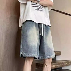 2025新款夏季牛仔短裤男百搭潮流水洗宽松直筒裤子休闲薄款五分裤，男装牛仔裤，星座1210-1