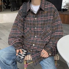 春日系复古毛呢潮牌格子衬衫男长袖情侣百搭休闲外套QJ22P65，男装夹克，星座1116-2