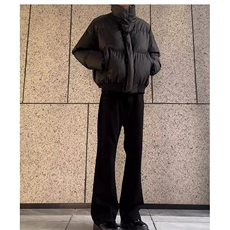 现货5W件冬季三防重磅硬挺boxy短款羽绒立领PU皮棉衣外套加厚棉服，男装棉衣，电商A443