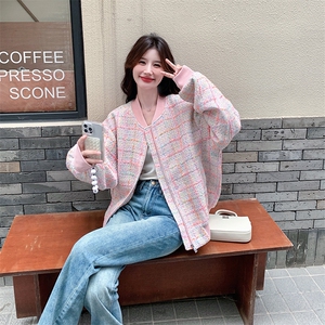 名媛小香风棒球服外套女春秋超火好看独特漂亮高级粉色短夹克上衣图片