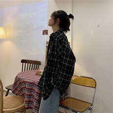 D298-P55磨毛早春格子翻领长袖衬衫宽松慵懒衬衣，男装衬衫，星座911