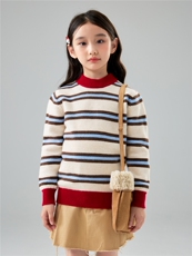 儿童秋冬新款加厚条纹针织衫100%羊毛打底毛衣男女童彩条打底衫，童装儿童羊毛衫，初丹羊绒童装