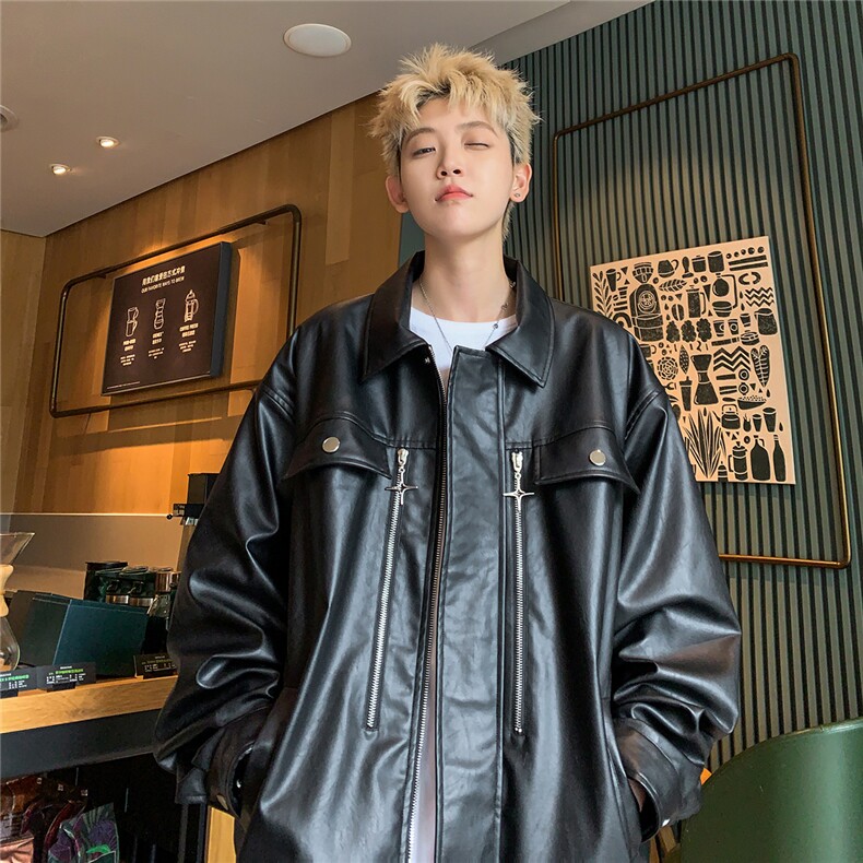 皮衣外套男2026新款春秋季痞帅炸街宽松潮牌美式高街机车pu,男装皮衣,星座218-1（原230）