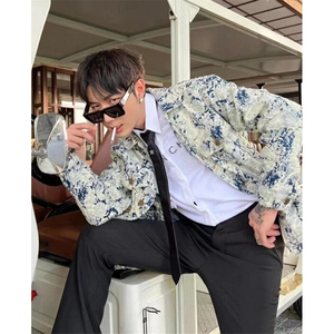 春秋小众破坏风流苏花卉牛仔外套男重工刺绣宽松翻领夹克 J8012图片