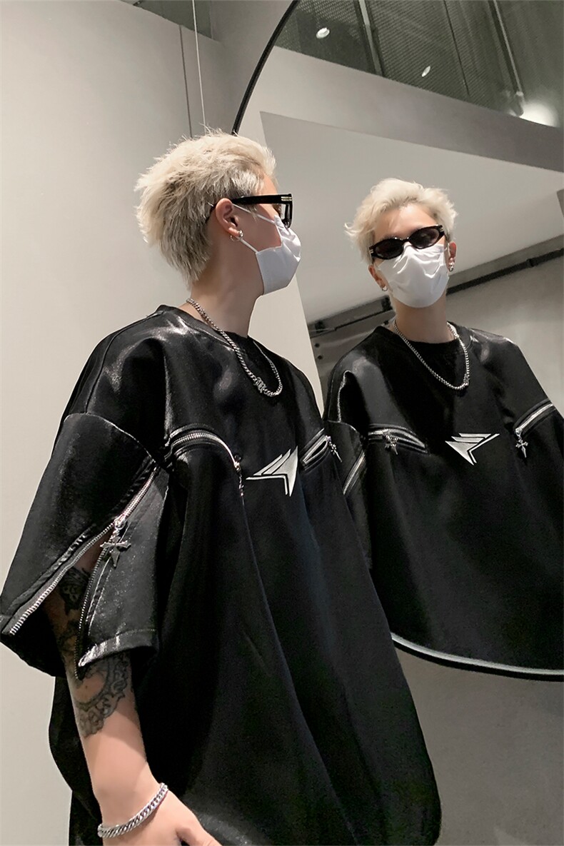 丝光棉解构短袖T恤夏季小众设计拉链半袖体恤XZ514-2-202493-P63,男装T恤,星座514-2(原B239)