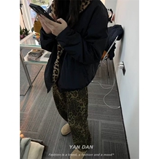 美式复古情侣装豹纹棉服双面穿外套保暖潮牌欧美街头秋冬新款棉衣，男装棉衣，四季星座505