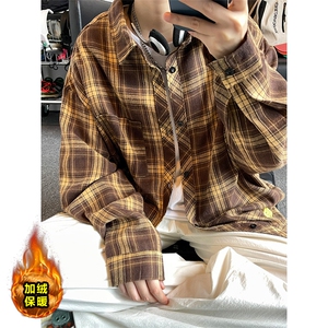 秋冬休闲潮流格子衬衫保暖加厚打底衫男C2158-特P32/C9732-特P40
