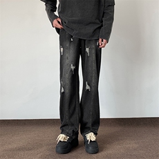 双色破洞牛仔裤男春夏款直筒宽松美式复古裤子潮流784/p56，男装牛仔裤，电商B381-1